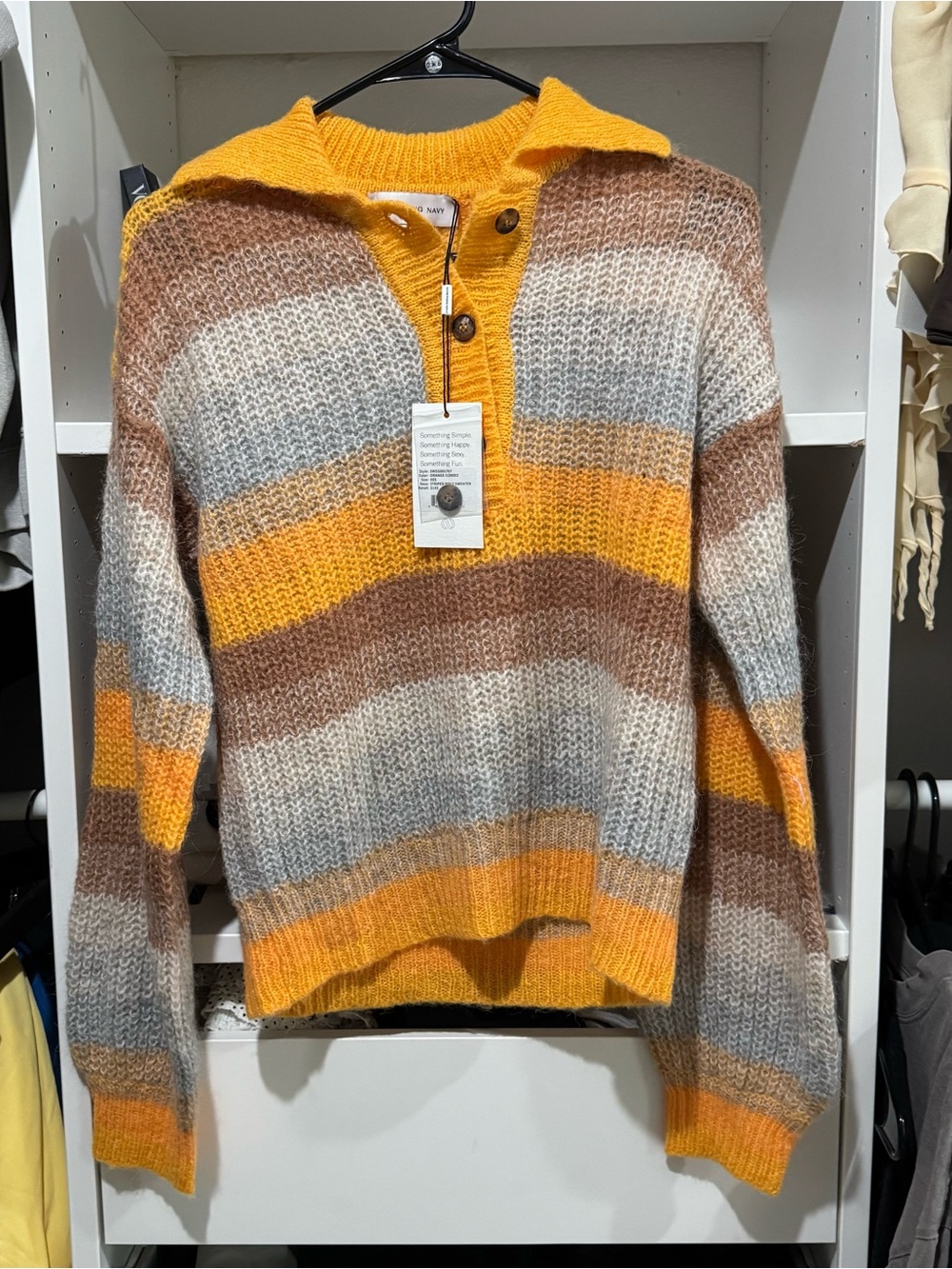 Striped Knit Pullover Sweater in Mustard, Brown & Gray